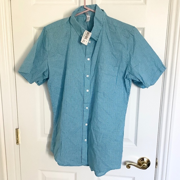 Mens XS-S New American Apparel Short Sleeve Button Lt Blue Shirt Cotton USA Made - Picture 4 of 16